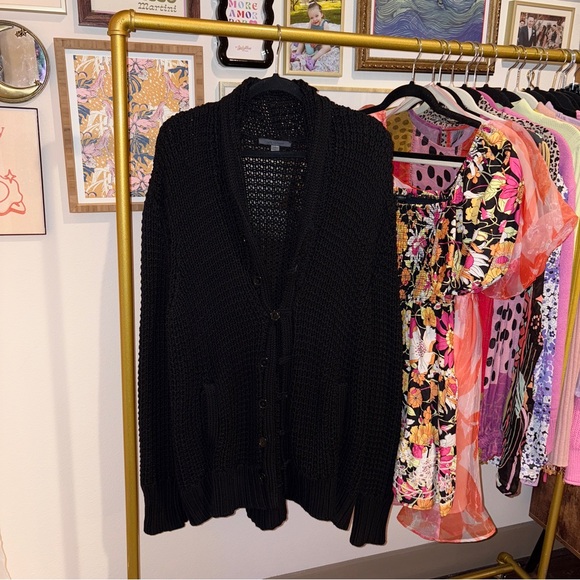 John Varvatos Black Silk Blend Chunky Knit Cardigan Sweater - Picture 4 of 7